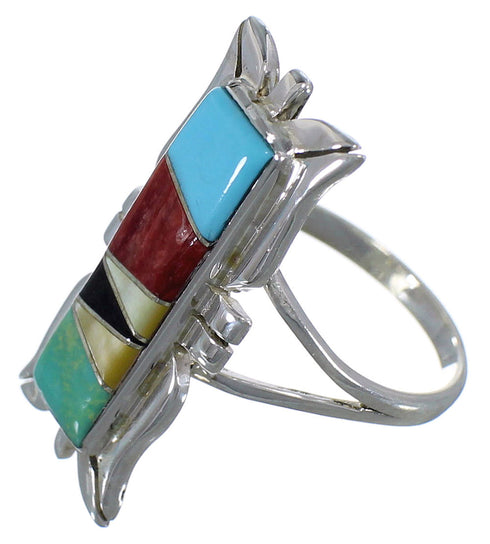 Genuine Sterling Silver Multicolor Inlay Ring Size 6-1/2 EX44306